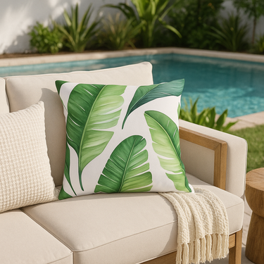Tropical Banana Leaf Outdoor Throw Pillow
